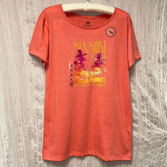 ROXY XL Coral Sunset Soulmate Cayman Islands Graphic Short Sleeve Tee - Picture 1 of 10